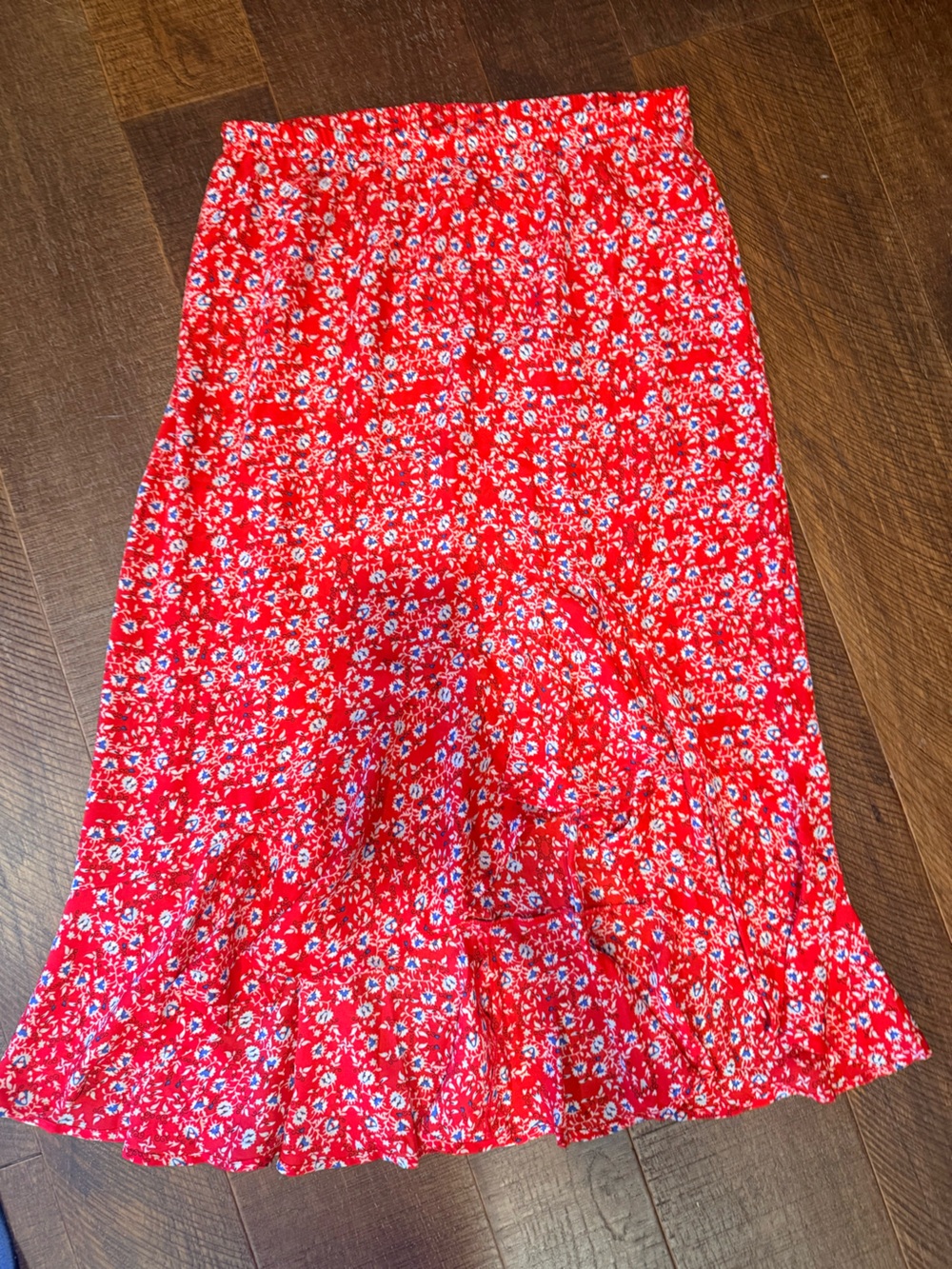 Max Studio Red Floral ruffle Skirt with Blue Accents - Picture 3 of 3